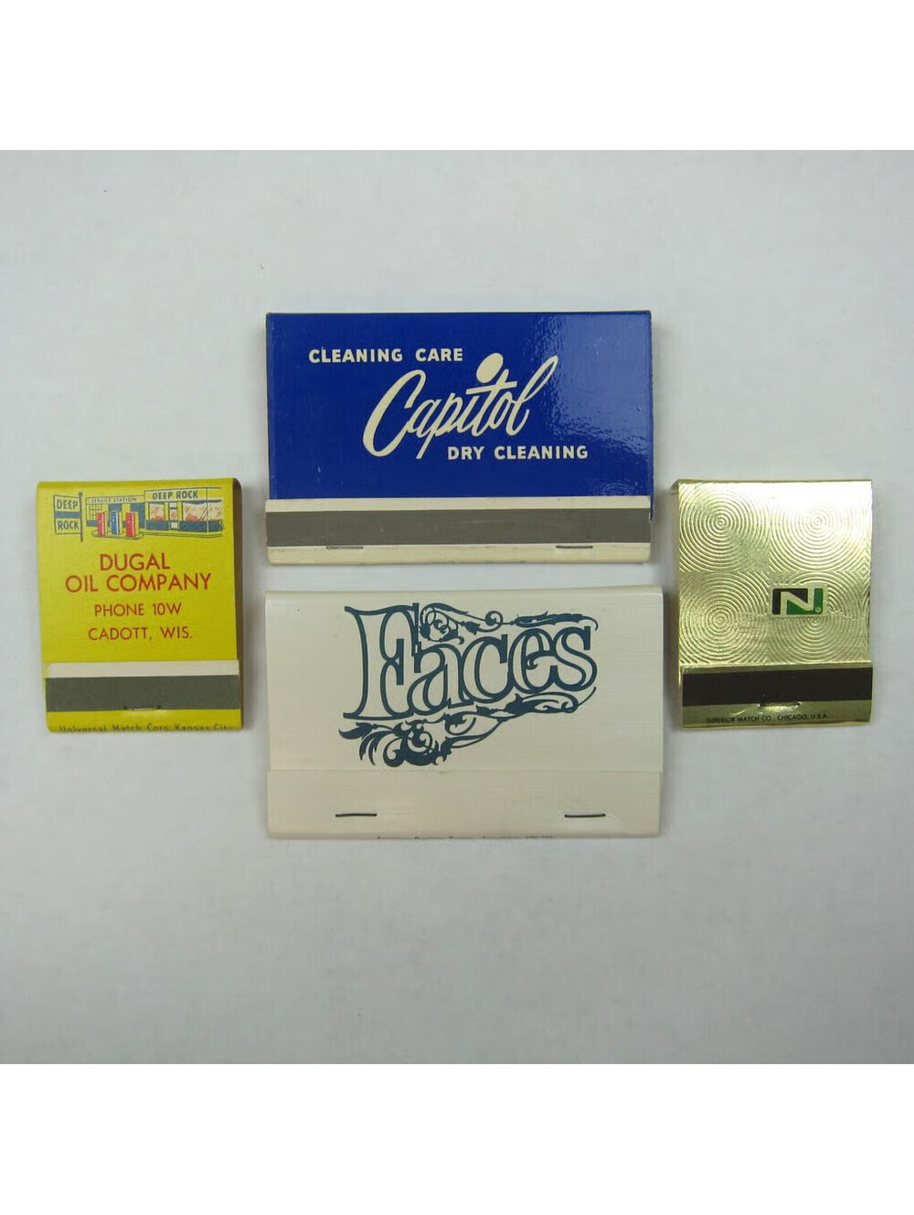 4 Matchbooks Capitol Dry Cleaning, Deep Rock Dugal Oil, National Lock Fasteners